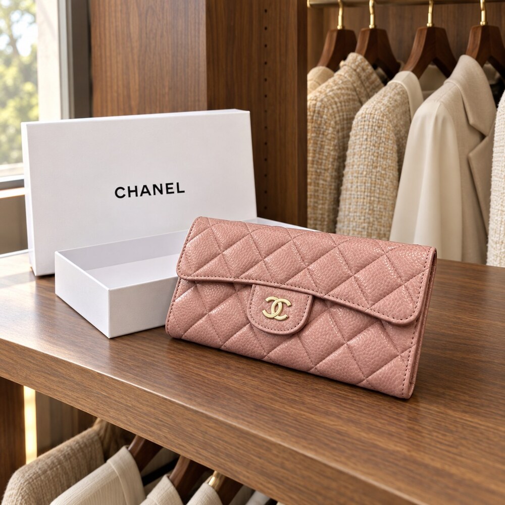 Chanel Classic Flap Long Wallet Pink Caviar Leather - Picture 5 of 6